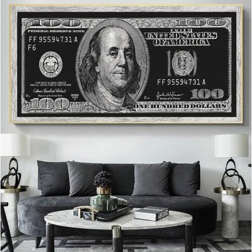 Silver Money Canvas Paintings Golden Dollar Inspirational Posters and Prints Wall Art Pictures for Living Room Home Decoration