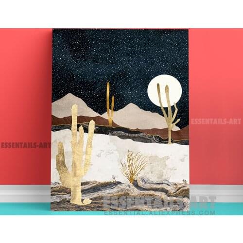 Nordic Abstract Desert night metallic Canvas Wall Art Painting Poster Bedroom studio Living kid Room Home Decoration Prints