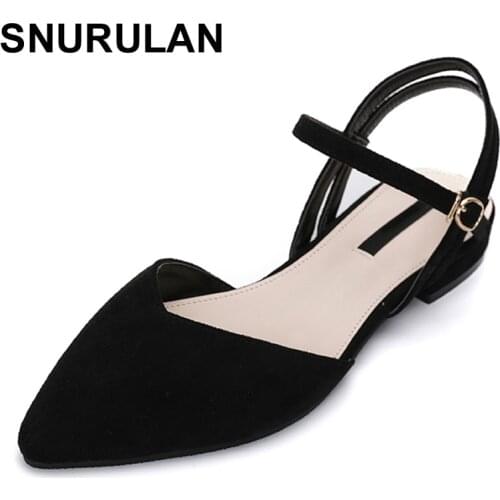 SNURULANSummer2020Sweet Women Pointed Toe Low Heels Sandals Big Size Flock Closed Flat Toe Sandal Fenty Pink Shoes Sandalias