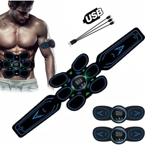 EMS Abdominal Muscle Stimulator ABS Trainer USB LCD Display Fitness Equipment Electric Weight Loss Stickers Body Slimming Belt