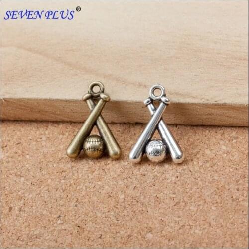 High Quality 50 Pieces/Lot 19mm*13mm Antique Silver plated Or Bronze Stone Jewelry Making Sports Charms Baseball Bat Baseball