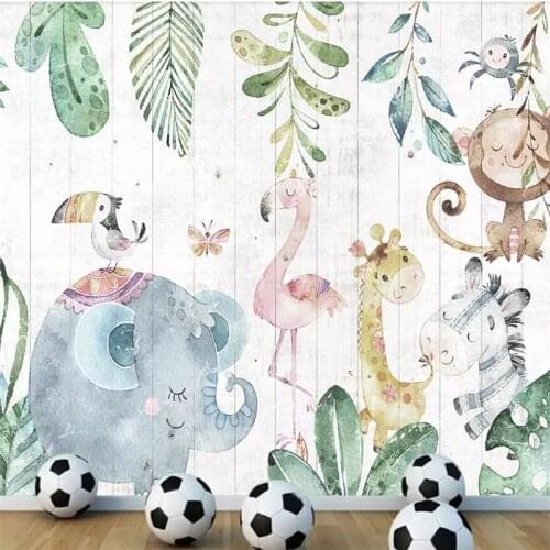 Wellyu Hand-painted forest animals wood grain wood childrens room TV sofa background wall custom large mural wallpaper