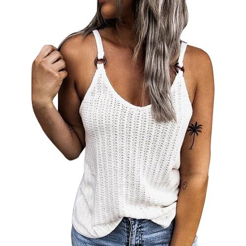 Women Knitting O-neck Tank Top White Camisole Shirts Loose T-shirt 2021 Summer Women Outfit Basic Slim Vest Tops Clothes Blouse
