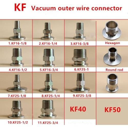 KF16/KF25 304 stainless steel vacuum outer wire joint hexagonal chuck outer wire joint KF16/25/40/50 export standard