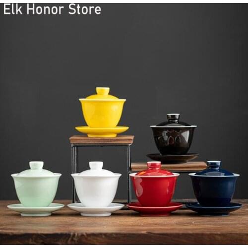 160ML Jade Porcelain GaiWan Soild Color Mutton Fat Jade Tea Tureen Ceramic Bowl With Lid Sopera Tea Cover Bowl Birthday Gifts