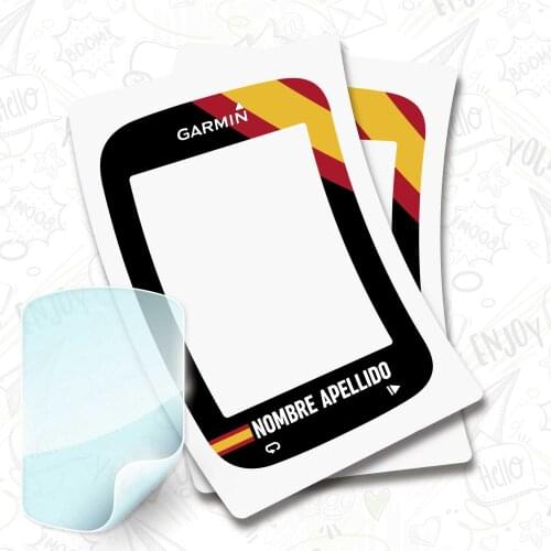 2 X flag stickers Spain name on vinyl for GARMIN 820 + PROTECTOR hydrogel bike BTT bike customizable