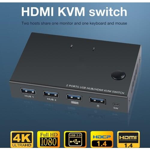 4K HD HDMI KVM Switch 4 Port USB Switch VGA Switcher HDMI USB Hub KVM Switch Splitter Box For Sharing Printer Keyboard Mous