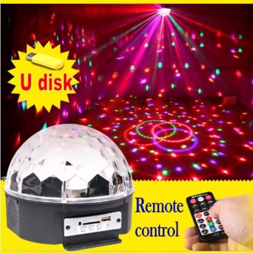 6 LED 18W Remote Control MP3 Crystal Magic Ball Led Stage Lamp Disco Laser Light Party Lights Sound Control Christmas Light KTV