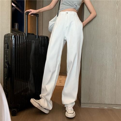 White Woman High Waist Wide Leg Clothing Leisure Black Streetwear Vintage Harajuku All-match Full-length Pants