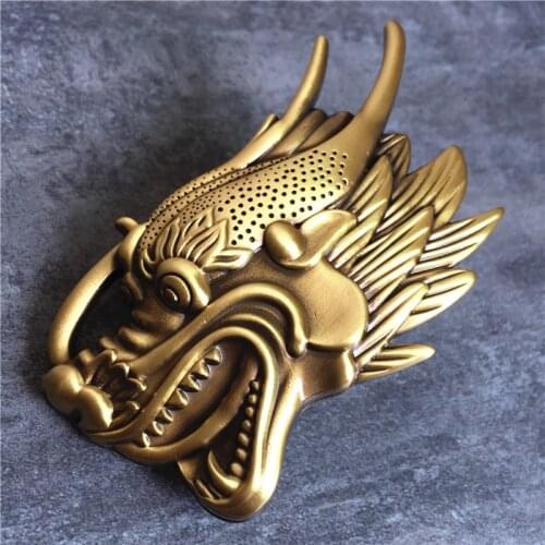 Big Dragon Head Belt Buckle Top Quality Solid Brass Belt Buckle For Leather Men Belt Luxury DIY Accessories Belt Buckle BK0108