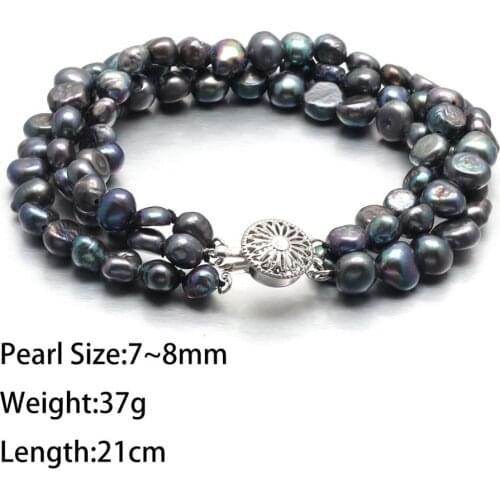Irregular Natural Freshwater Pearl 7-8 Mm Three-cells Bracelet Charms For Elegant Women Wedding Dress Gift