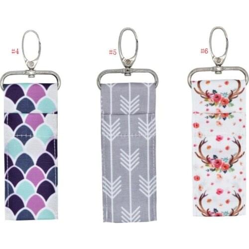 DHL Printed Lipstick Holder Chapstick Holder Keychain Lipstick Pouch Bag Lip Palm floral arrow keyring Mother Girls Gifts SN2377