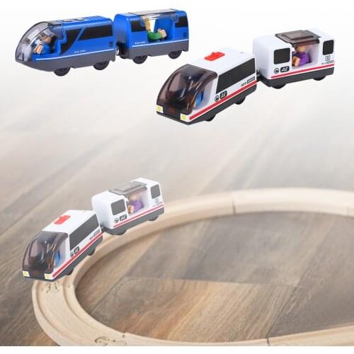 Electric RC Train Set Remote Control Toys Connected with Wooden Railway Car Tracks Birhtday Christmas Gift for Children