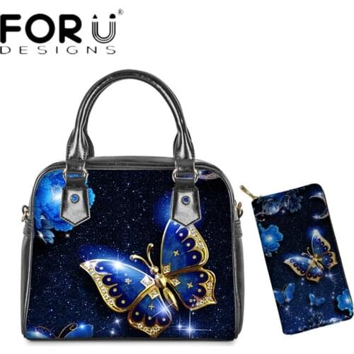 FORUDESIGNS Novetly Art Butterfly Design Women Luxury PU Handbag Set Fashion Ladies Party Top-Handle Bag Messenger Bag Sac Mujer