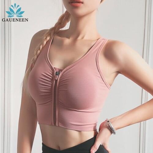 GAUENEEN Front Zipper Women Sports Bra Breathable Wirefree Padded Push Up Sports Top Fitness Gym Yoga Workout Bra Sports Bra Top