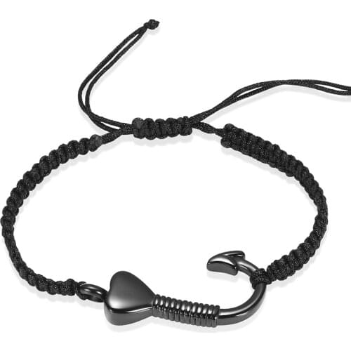 Imrsanl Fish Hook Cremation Jewelry Bracelet for Ashes Stainless Steel Braided Rope Wristband Urn Bangles for Ashes Keepsake Men