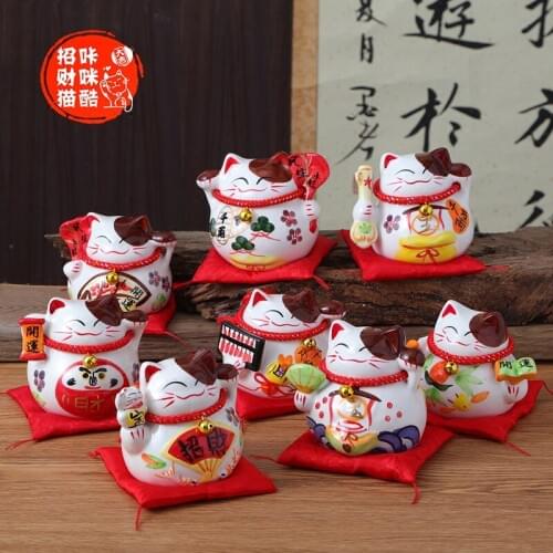 4.5 inch Maneki Neko Ceramic Lucky Cat Home Decor Porcelain Ornaments Business Gifts Fortune Cat Money Box Craft 1 pc