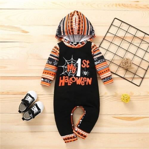 Halloween Infant Kid Girl Hooded Jumpsuit Letter Pumpkin Print Celebrate Holiday Spring Children Clothing Clothing