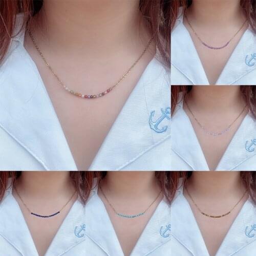 Korean Cute Natural Stone Necklace Womens Necklace Copper Amethyst Lapis Lazuli Colored Zircon Chain 2021 New Style Necklace