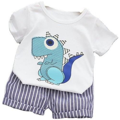 Fashion Baby Boys Girl Cartoon Clothing Kids Print T Shirt Shorts Summer Toddler Striped Overalls New Children Casual Tracksuits