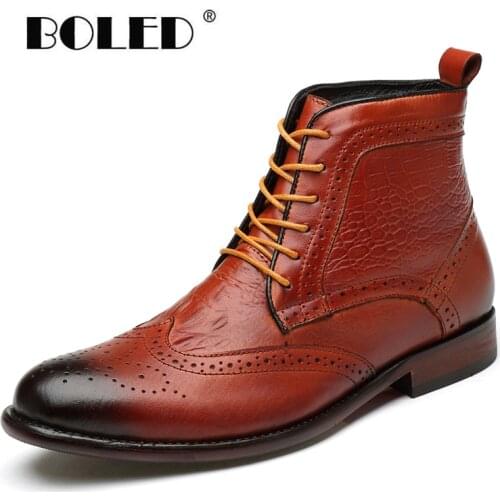 Plus Size Men Boots Natural Leather Lace Up Autumn And Winter Shoes Men Vintage Waterproof Bussiness Ankle Snow Boots Men