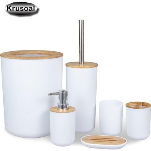 6Pcs Bamboo Bathroom Accessories Sets Toothbrush Holder Soap Dispenser Toilet Brush Bathroom Set Bathroom Decoration Accessories