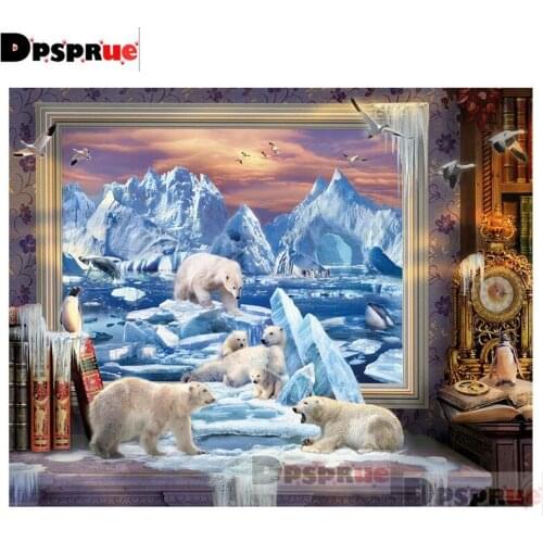 Dpsprue Full Square/Round Diamond Painting Kit Cross Stitch White Bear Diamond 3D Embroidery DIY 5D Moasic Gift DP518