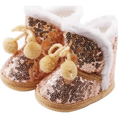 2021 New Plush Baby Boots Fashion Sequin Bling First Walkers Infant Keep Warm Ankle Boots Non-slip Warm Winter Child Booties