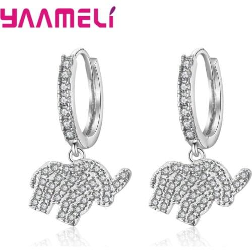 New Unique Rhinestone Drop Earrings for Women Rose Gold Silver Metal AAA+ Cubic Zircon Crystal Elephant Jewelry Hot Sale