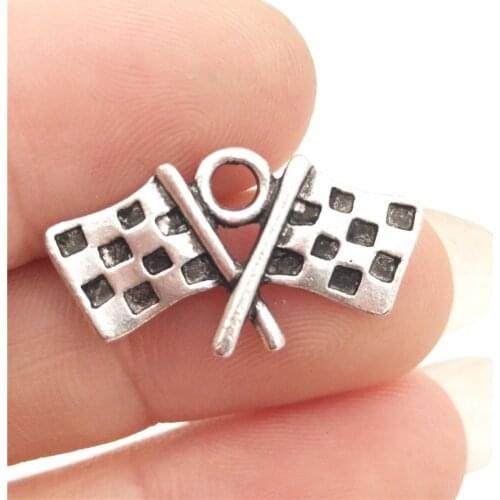 BULK 30pcs Lots Zinc Alloy Checkered Flag Charms Antique Silver Plated Racing Pendants diy Making 22*12mm 1.6g