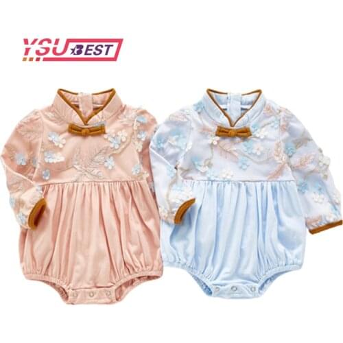 2020 Autumn Baby Clothes Lace Embroidery Girl Baby One-Piece Suit Crawling Clothes Fashion Outfits Chinese-Style Baby Clothing
