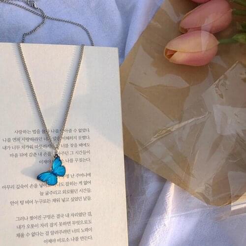 Fashion Sweet Temperature Control Color Change Butterfly Pendant Necklace Stainless Steel Chain Necklaces for Women Jewelry Gift