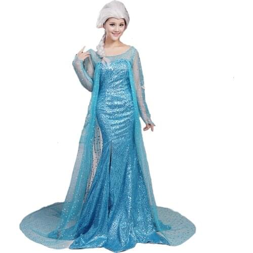Custom Made Elsa Queen Adult Dress Cosplay Costume For Halloween Women Girls Party