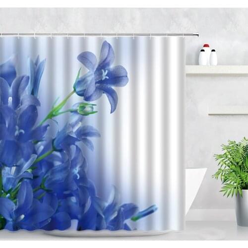 Rural Scenery Floral Print Bathroom Curtain Purple Flowers Plant Modern Natural Waterproof Decor Cloth With Hook Shower Curtains