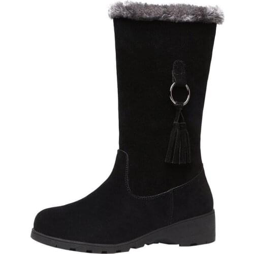 Snow Woman Boots 2020 New Winter Warm Cotton Shoes with Velveteen Wedges and Middle Boot Lady Botas De Mujer