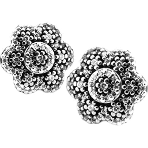 2016 Winter Crystallised Floral Silver Stud Earrings With Clear CZ 925 Sterling Silver Women Jewelry EMOSAN