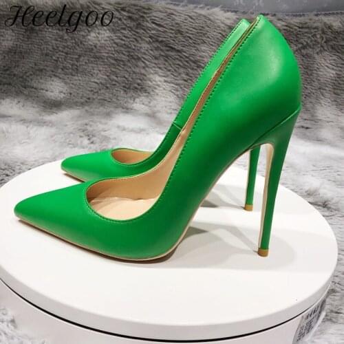 Heelgoo Green Matte Women Solid Plain Pointy Toe High Heels Elegant Ladies Slip On Stiletto Pumps Wedding Bridesmaid Shoes