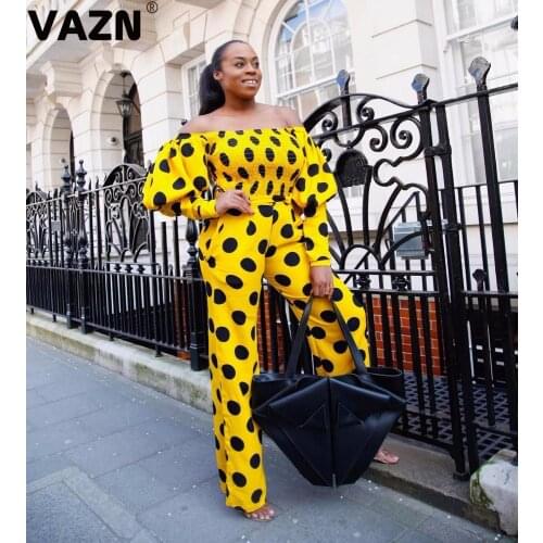 VAZN WYNZ8217 new arrival 2019 summer yellow dot print lady full set full sleeve set young girl casual new set