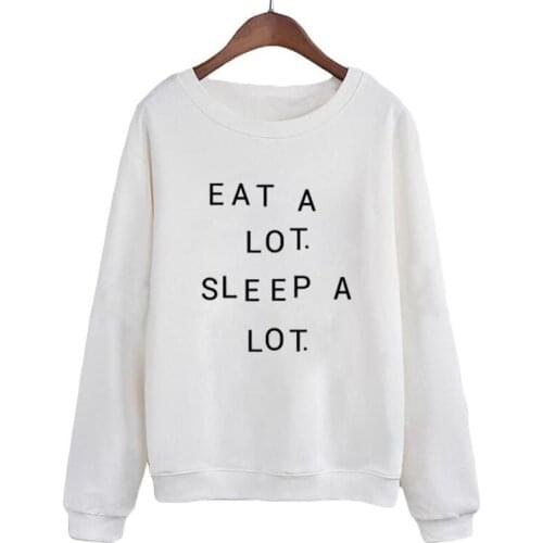 Casaul O-neck Black Tracksuit Moleton Feminino EAT A LOT SLEEP A LOT Letter Print Pullover Autumn Women Hoodies Sweatshirts