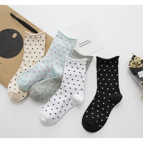 1Pair Womens Cute Socks Female Sock Cotton Dot Print Socks Fashion Girl Harajuku Vintage Lady Stockings for School