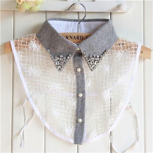 1pc Womens Elegant False Collar Grey Diamond Detachable Shirt Women fashion Sweater Fake Collar