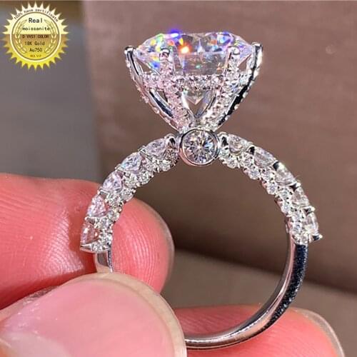 18K Au750 White Gold Ring DVVS Moissanite Diamonds 1 2 3 4 5 Carat Round Luxury Wedding Party Engagement Anniversary Ring