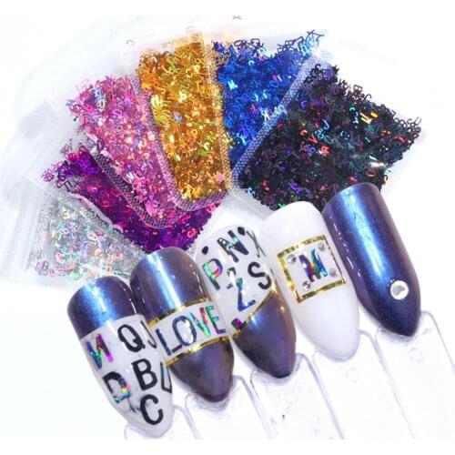 2021 Hot Nail Sequin 5g/bag Retro Alphanumeric Hybrid Laser Nail Thin Patch Nail Art Decorations Nail Rhinestones Nail Art