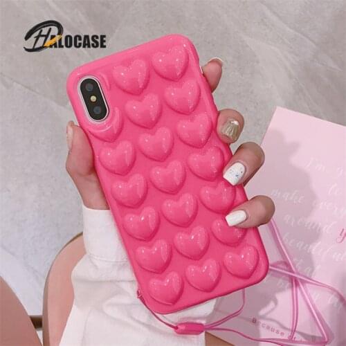 3D Love Heart Phone Case for iPhone 12 11 Pro XS MAX X XR Cartoon Soft TPU Protection Cases For iPhone 7 8 6 6s Plus Cover Capa