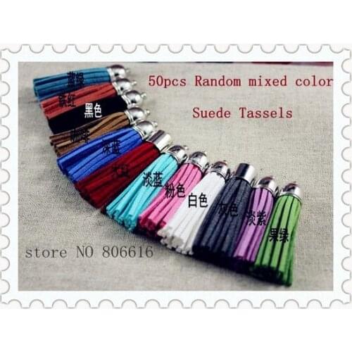 55MM 50Pcs Mix Color Nickel Tone Suede Tassels Purl Macrame Jewelry Accessory