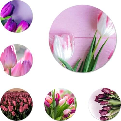 58mm Tulips flower Spring field Red pink purple Icons Pins Badge Decoration Brooches Metal Badges For Backpack Decoration