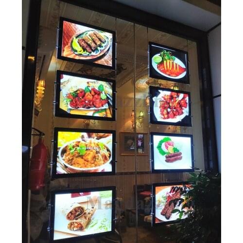 8PCS A4 Double Side Magnetic Acrylic Frame LED Illuminated Menu Display Panel Cable Wire Hanging Systems Kits for Restraunt