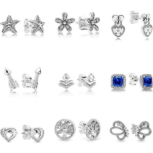 925 Sterling Silver Earrings Square Blue Silver Butterfly Fashion Tree Round Earrings For Women Wedding Party Jewelry