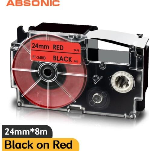 Absonic 1PCS XR-24RD XR 24RD XR24RD Label Tape for Casio 24mm Black on Red Printer Ribbon Replace for Casio KL-G2 EZ Label Print