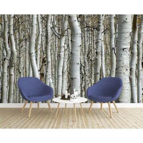 Beibehang Custom Seamless Mural Simple European 3D White Birch Forest Wallpaper Bedroom Living Room TV Wallpaper Wall Covering